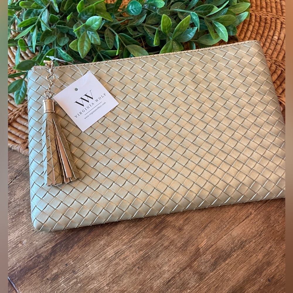 New Virginia Wolf Gold Woven Clutch Bag